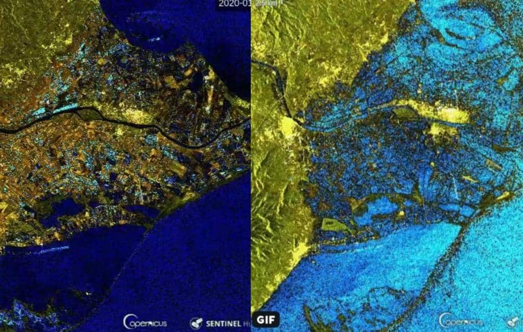 Ebro delta in Tarragona voor en na het noodweer