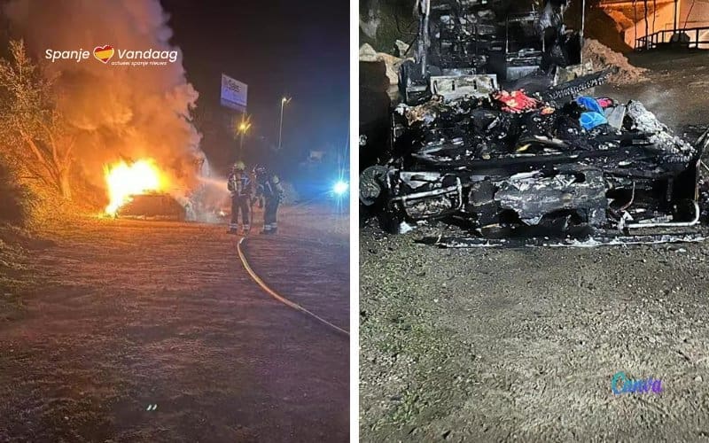 Brandende kampeerauto onthult lichaam met een groot mes in Mijas