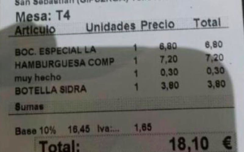 Verontwaardiging over toeslag op rekening van goed doorbakken hamburger in Baskenland