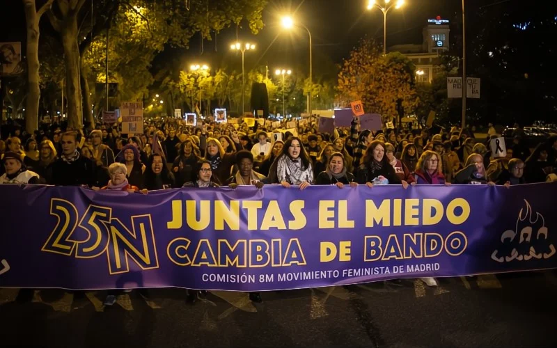 Duizenden vrouwen demonstreren in Spanje tegen gendergeweld op 25 november
