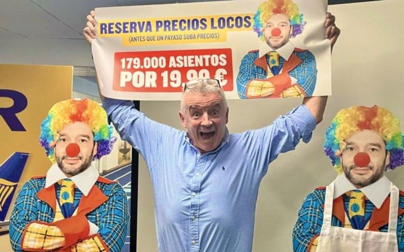 Ryanair provoceert Spaanse minister met clown campagne na recordboete