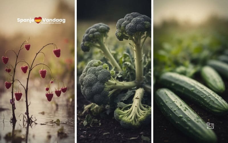 Veel regen in Spanje zorgt voor problemen bij de oogst van aardbeien, broccoli en komkommers