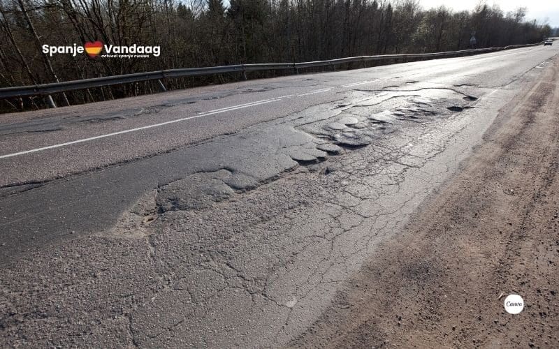 Spaanse wegen vol gaten door regen en slecht onderhoud