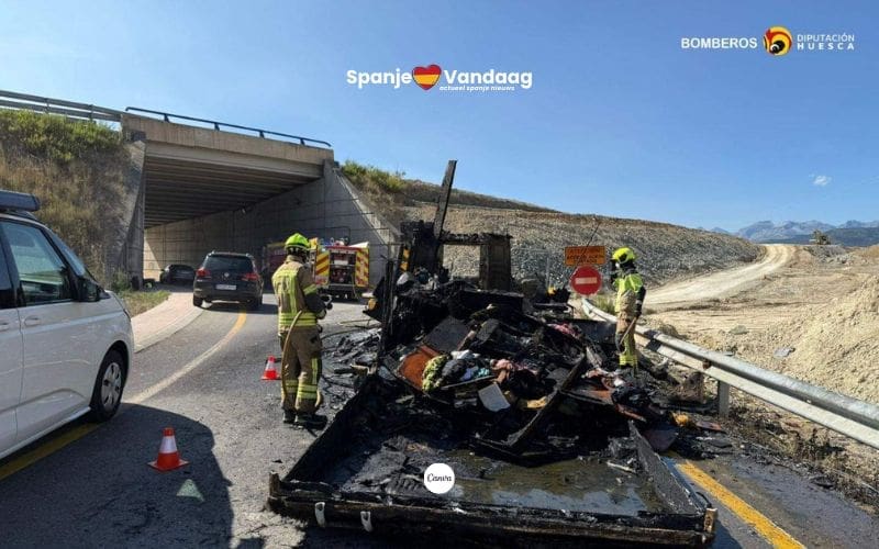 Belgische familie ontsnapt aan vuurzee in kampeerauto op een weg in de Pyreneeën