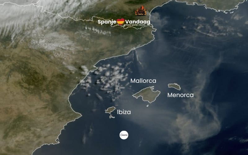 As en rook van bosbranden in Zuid-Frankrijk kleuren de lucht boven Mallorca en Menorca grijs