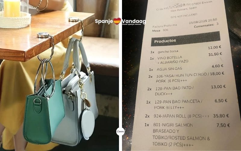 Ophef in een restaurant op Ibiza waar 12 euro betaald werd voor een haakje om je tas op te hangen
