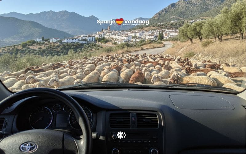 Hoe ga je om met een kudde schapen op de weg in Spanje?
