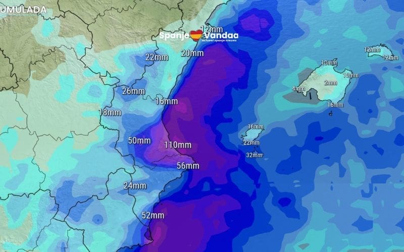 DANA-storm met hevige regen keert terug naar regio’s Valencia, Murcia, Catalonië en de Balearen