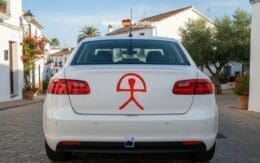 Wat is de betekenis van dit symbool op de achterkant van auto's in Spanje?