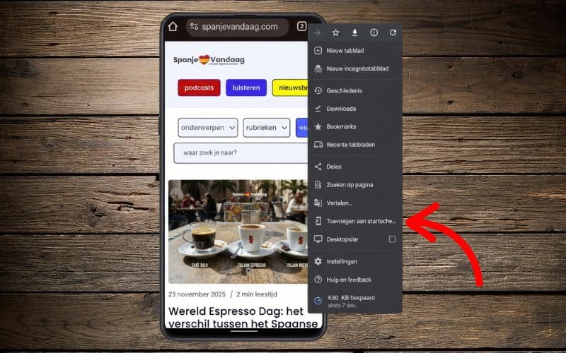 SpanjeVandaag als snelkoppeling op het hoofdscherm van je smartphone