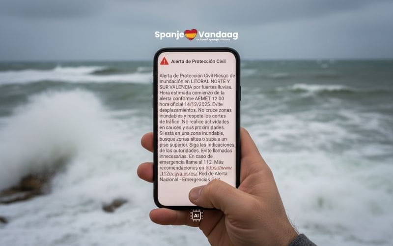 Inwoners Valencia-regio worden via ES-Alert geadviseerd zoveel mogelijk thuis te blijven door zware regen