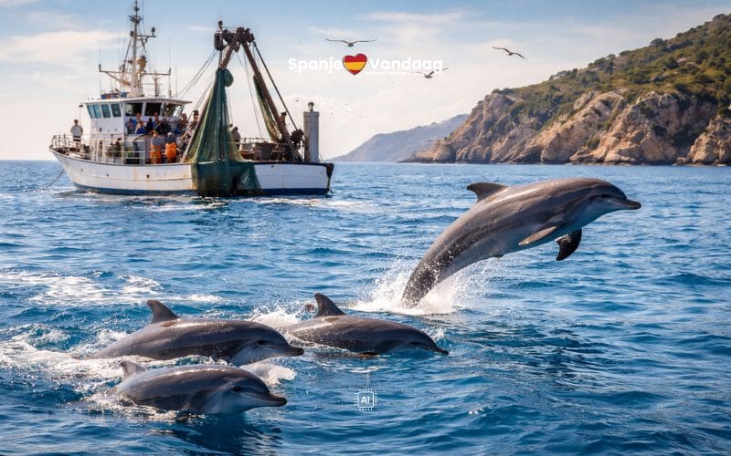 Meer dolfijnen leven en krijgen jongen voor de kust van de Costa Brava
