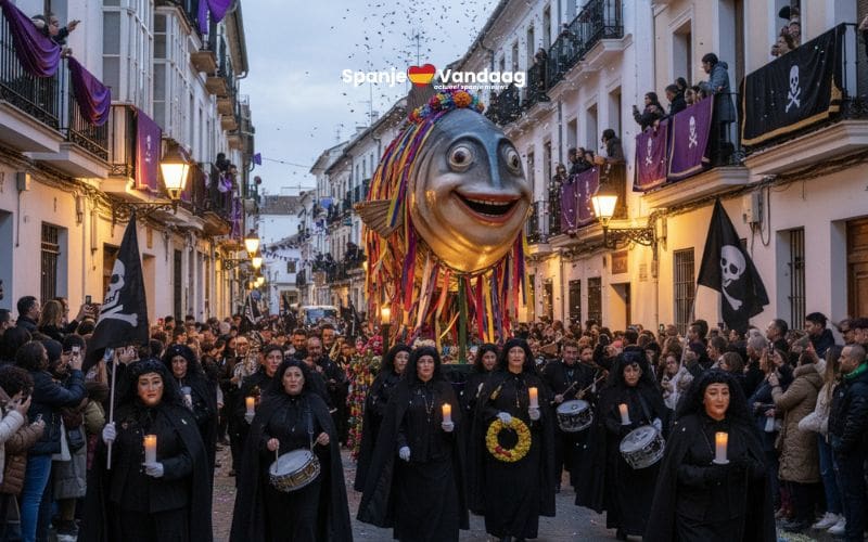 Het Spaanse carnaval wordt op Aswoensdag afgesloten met de ‘entierro de la sardina’