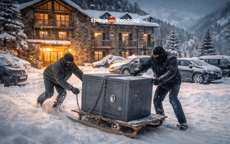 Dieven nemen op een slee een hotelkluis mee in de Pyreneeën