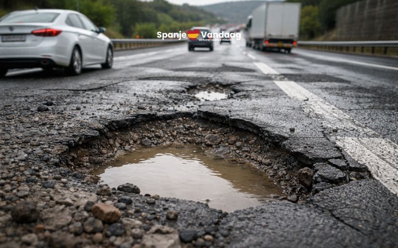 Regen en slecht onderhoud zorgen voor gevaarlijke gaten in Spaanse snelwegen